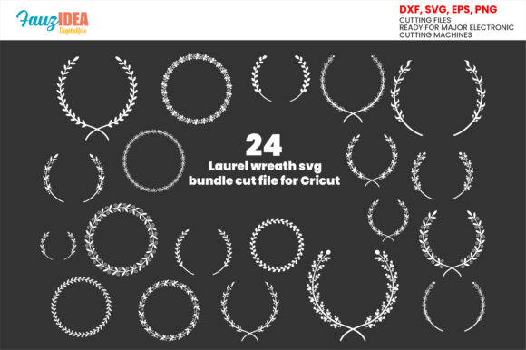 24 Laurel Wreath SVG, Floral Leaf Bundle