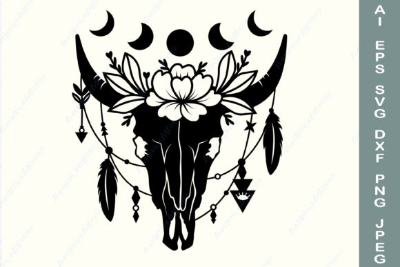 Boho Skull SVG, Floral Cow Skull SVG