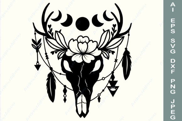 Boho Skull SVG: Floral Deer Skull SVG