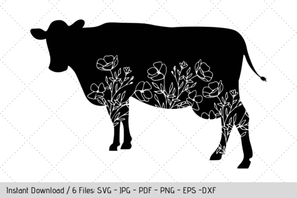 Floral Cow SVG, Farmhouse Decal