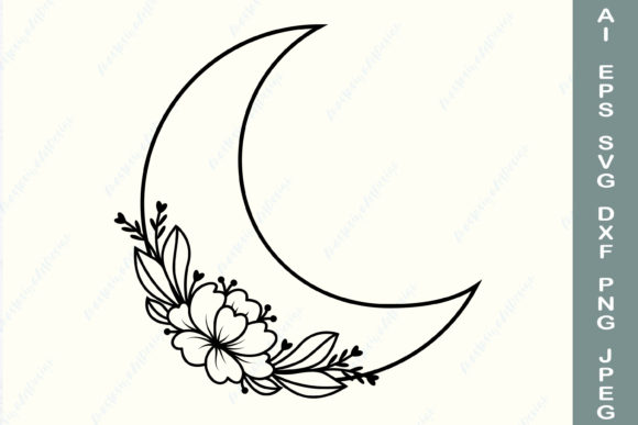 Floral Moon SVG: Bohemian Moon SVG