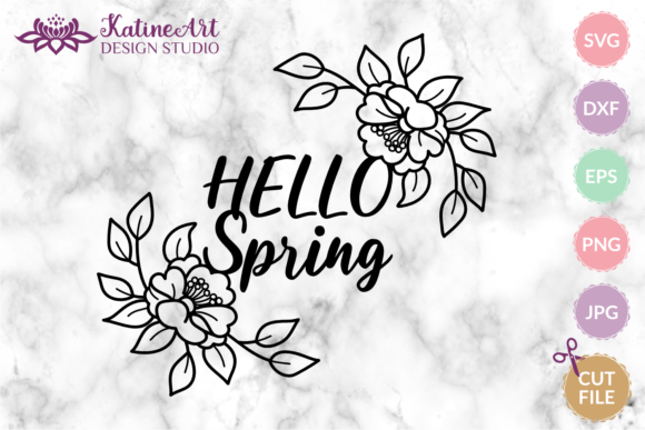 Hello Spring Home Decor Sign Floral SVG