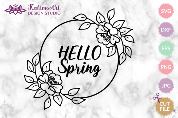 Hello Spring Sign Floral Wreath SVG