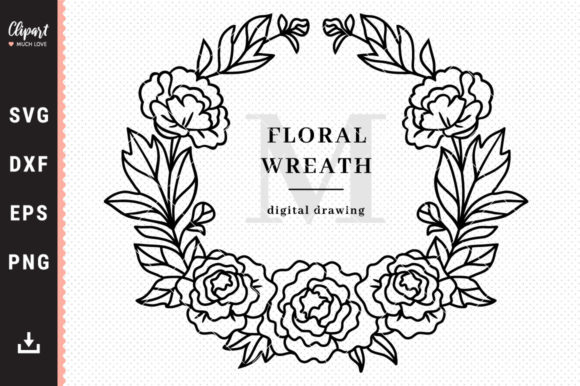 Peony Floral Wreath SVG, DXF, PNG, EPS