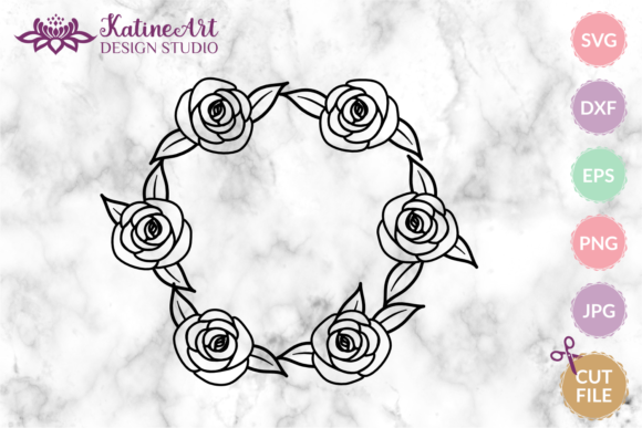 Rose Flower Wreath Floral Frame SVG File