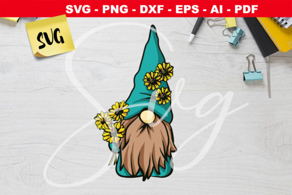 Sunflower Gnome Clipart, Floral Gnome