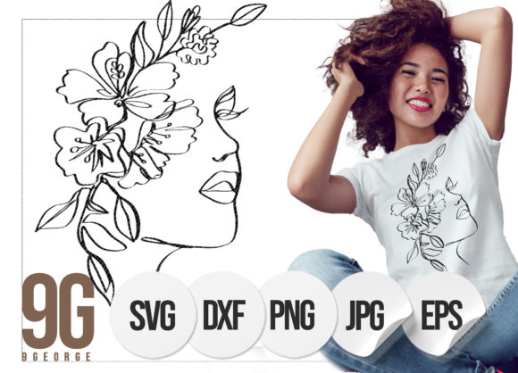 Women Girl Head Face Floral Leaf SVG